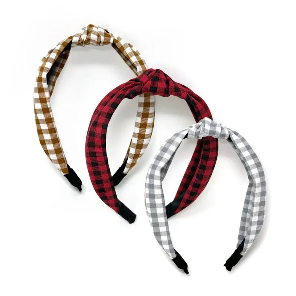 NWOT Blair Top Knot Brown Gingham Headband
